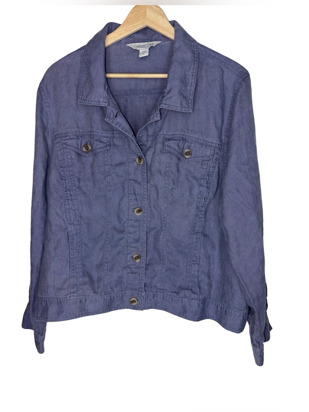 Coldwater Creek Women's Blue Button-Front short linen Jacket